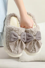 Load image into Gallery viewer, White Contrast Bowknot Applique Plush Winter Slippers
