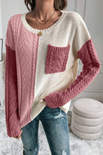 Load image into Gallery viewer, Vineyard Green Colorblock Pocket Drop Shoulder Sweater
