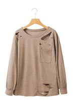 Load image into Gallery viewer, Khaki Casual Distressed Pocket Long Sleeve Top
