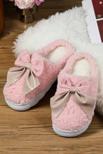 Load image into Gallery viewer, White Contrast Bowknot Applique Plush Winter Slippers
