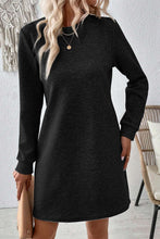 Load image into Gallery viewer, Black Plain Textured Long Sleeve Shift Short Dress
