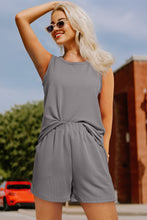 Load image into Gallery viewer, Smoke Gray Corded Tank Top and Pocketed Shorts Set
