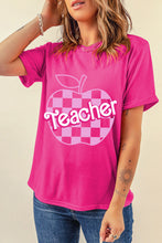 Load image into Gallery viewer, Rose Red Teacher Checkered Apple Graphic Crewneck T Shirt
