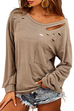 Load image into Gallery viewer, Khaki Casual Distressed Pocket Long Sleeve Top
