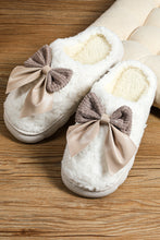 Load image into Gallery viewer, White Contrast Bowknot Applique Plush Winter Slippers
