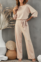 Load image into Gallery viewer, Apricot Boat Neck Knot Wide Leg Jumpsuit
