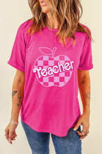 Load image into Gallery viewer, Rose Red Teacher Checkered Apple Graphic Crewneck T Shirt
