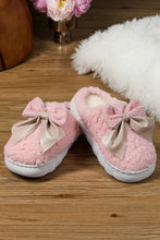 Load image into Gallery viewer, White Contrast Bowknot Applique Plush Winter Slippers
