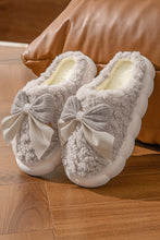 Load image into Gallery viewer, White Contrast Bowknot Applique Plush Winter Slippers
