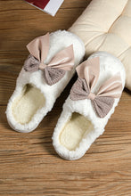 Load image into Gallery viewer, White Contrast Bowknot Applique Plush Winter Slippers
