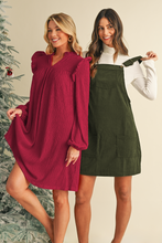 Load image into Gallery viewer, Vineyard Green Corduroy Front Pockets Overall Dress
