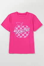 Load image into Gallery viewer, Rose Red Teacher Checkered Apple Graphic Crewneck T Shirt
