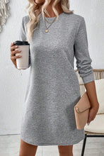 Load image into Gallery viewer, Black Plain Textured Long Sleeve Shift Short Dress
