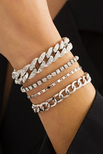 Load image into Gallery viewer, Silvery 4pcs Rhinestone Decor Adjustable Chain Bracelet Set
