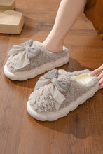 Load image into Gallery viewer, White Contrast Bowknot Applique Plush Winter Slippers
