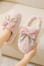 Load image into Gallery viewer, White Contrast Bowknot Applique Plush Winter Slippers
