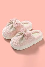 Load image into Gallery viewer, White Contrast Bowknot Applique Plush Winter Slippers
