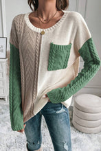 Load image into Gallery viewer, Vineyard Green Colorblock Pocket Drop Shoulder Sweater
