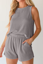 Load image into Gallery viewer, Smoke Gray Corded Tank Top and Pocketed Shorts Set
