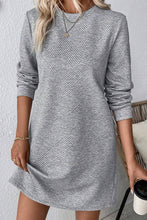 Load image into Gallery viewer, Black Plain Textured Long Sleeve Shift Short Dress
