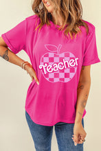 Load image into Gallery viewer, Rose Red Teacher Checkered Apple Graphic Crewneck T Shirt
