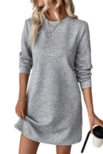 Load image into Gallery viewer, Black Plain Textured Long Sleeve Shift Short Dress
