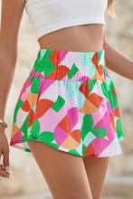 Load image into Gallery viewer, Green Abstract Print Smocked Waist Flared Shorts
