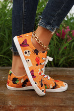 Load image into Gallery viewer, Orange Halloween Pumpkin Spider Ghost Print Sneakers
