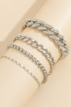 Load image into Gallery viewer, Silvery 4pcs Rhinestone Decor Adjustable Chain Bracelet Set
