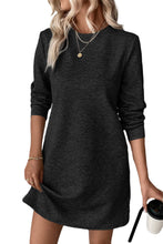 Load image into Gallery viewer, Black Plain Textured Long Sleeve Shift Short Dress
