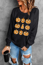 Load image into Gallery viewer, Black Halloween Floral Pumpkin Graphic Round Neck Sweatshirt
