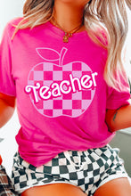 Load image into Gallery viewer, Rose Red Teacher Checkered Apple Graphic Crewneck T Shirt
