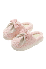 Load image into Gallery viewer, White Contrast Bowknot Applique Plush Winter Slippers
