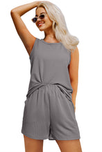 Load image into Gallery viewer, Smoke Gray Corded Tank Top and Pocketed Shorts Set
