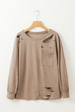 Load image into Gallery viewer, Khaki Casual Distressed Pocket Long Sleeve Top
