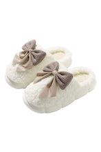 Load image into Gallery viewer, White Contrast Bowknot Applique Plush Winter Slippers
