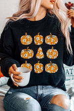 Load image into Gallery viewer, Black Halloween Floral Pumpkin Graphic Round Neck Sweatshirt
