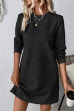 Load image into Gallery viewer, Black Plain Textured Long Sleeve Shift Short Dress
