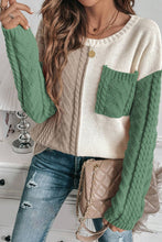 Load image into Gallery viewer, Vineyard Green Colorblock Pocket Drop Shoulder Sweater
