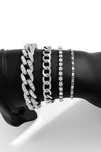 Load image into Gallery viewer, Silvery 4pcs Rhinestone Decor Adjustable Chain Bracelet Set
