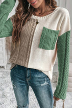 Load image into Gallery viewer, Vineyard Green Colorblock Pocket Drop Shoulder Sweater
