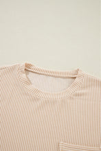 Load image into Gallery viewer, Beige Crinkle Rib Knit Pocketed Loose Fit Crew Neck T Shirt
