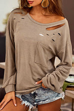 Load image into Gallery viewer, Khaki Casual Distressed Pocket Long Sleeve Top
